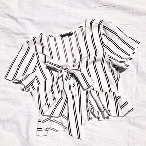 SHEIN | White / Black Peplum Tie Front Crop Top S